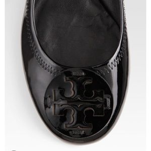 Tory Burch Black Patent-Leather Flats Size 7.5